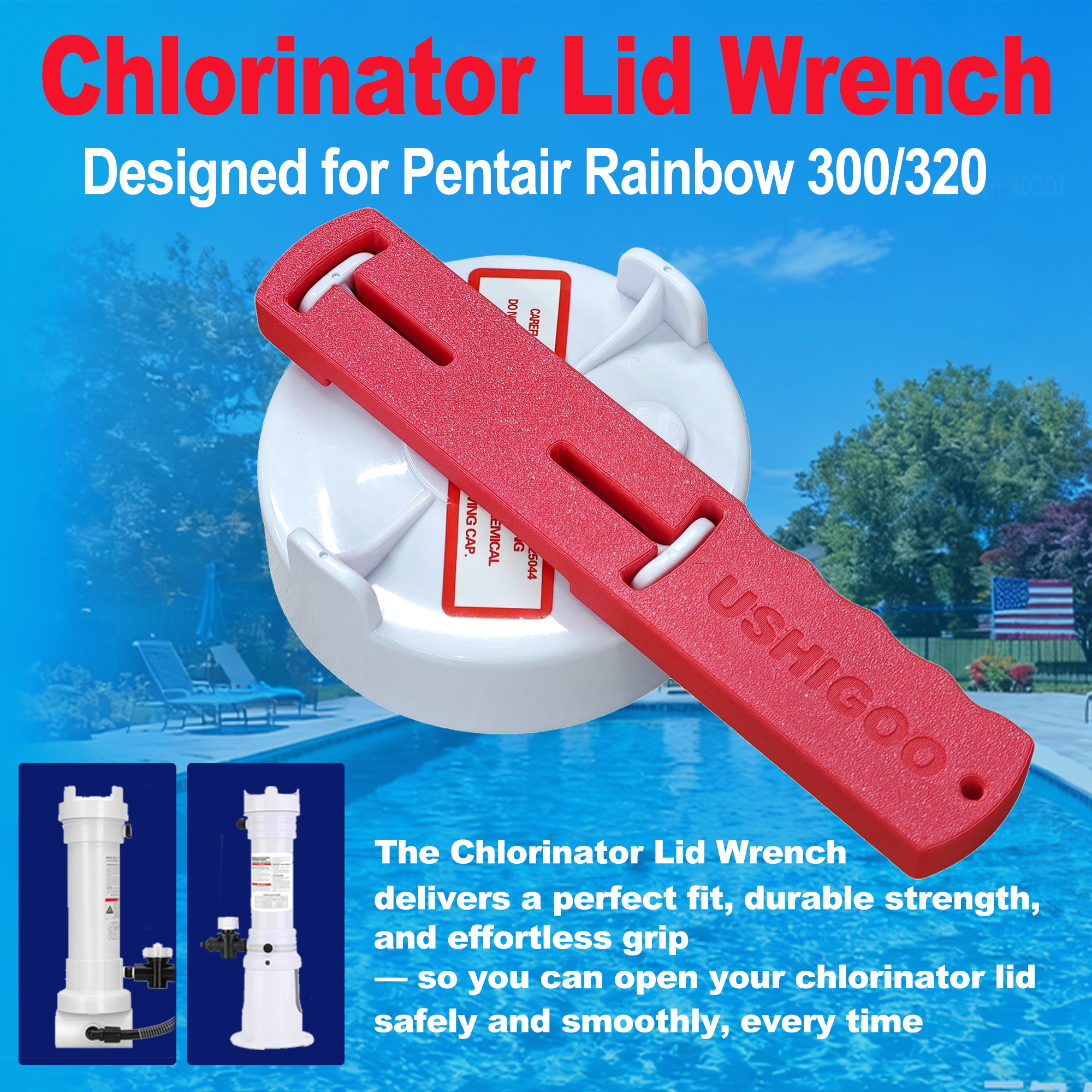 Chlorinator Lid Wrench for Pentair Rainbow 300/320 – Heavy-Duty Plastic Cap Tool, Compatible with Pentair R172052/R172053, Easy-Grip Design