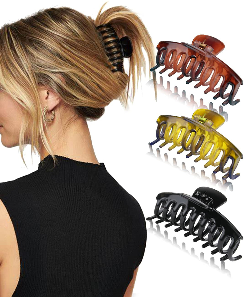 Hair Clips, 3 Pcs 4.2 Inch Large Hair Claw Clips, Claw Clips for Thick Hair Frosted Texture Big Hair Clips-Strong Hold Soft Plastic Hair Claw Clips for Women Girl’s Hair Styling Accessories