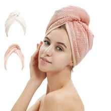 Load image into Gallery viewer, 2 Pack Hair Towel Wrap,Hair Drying Towel with Button, Microfiber Hair Towel, Dry Hair Hat, Bath Hair Cap (Pink&amp;Beige)
