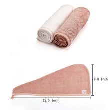 Load image into Gallery viewer, 2 Pack Hair Towel Wrap,Hair Drying Towel with Button, Microfiber Hair Towel, Dry Hair Hat, Bath Hair Cap (Pink&amp;Beige)
